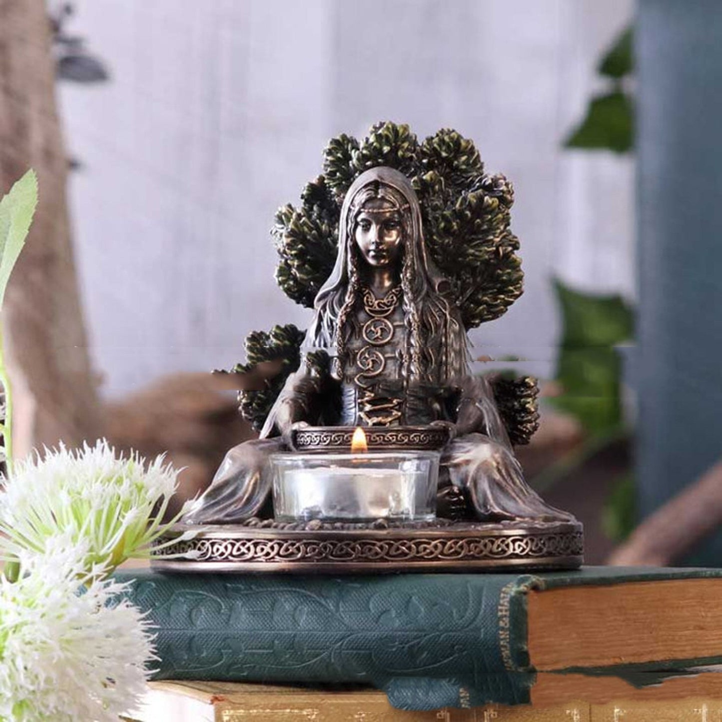Candlestick Decorations For Statue Of The Celtic Goddess
