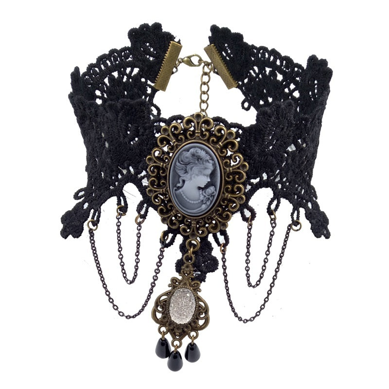 Gothic Style Pearl Lace Pendant Necklace