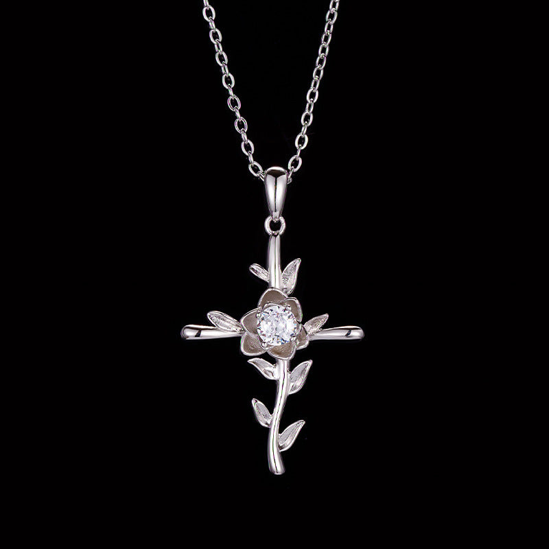 Cross Rose Pendant Birthstone Necklace Citrine Jewelry