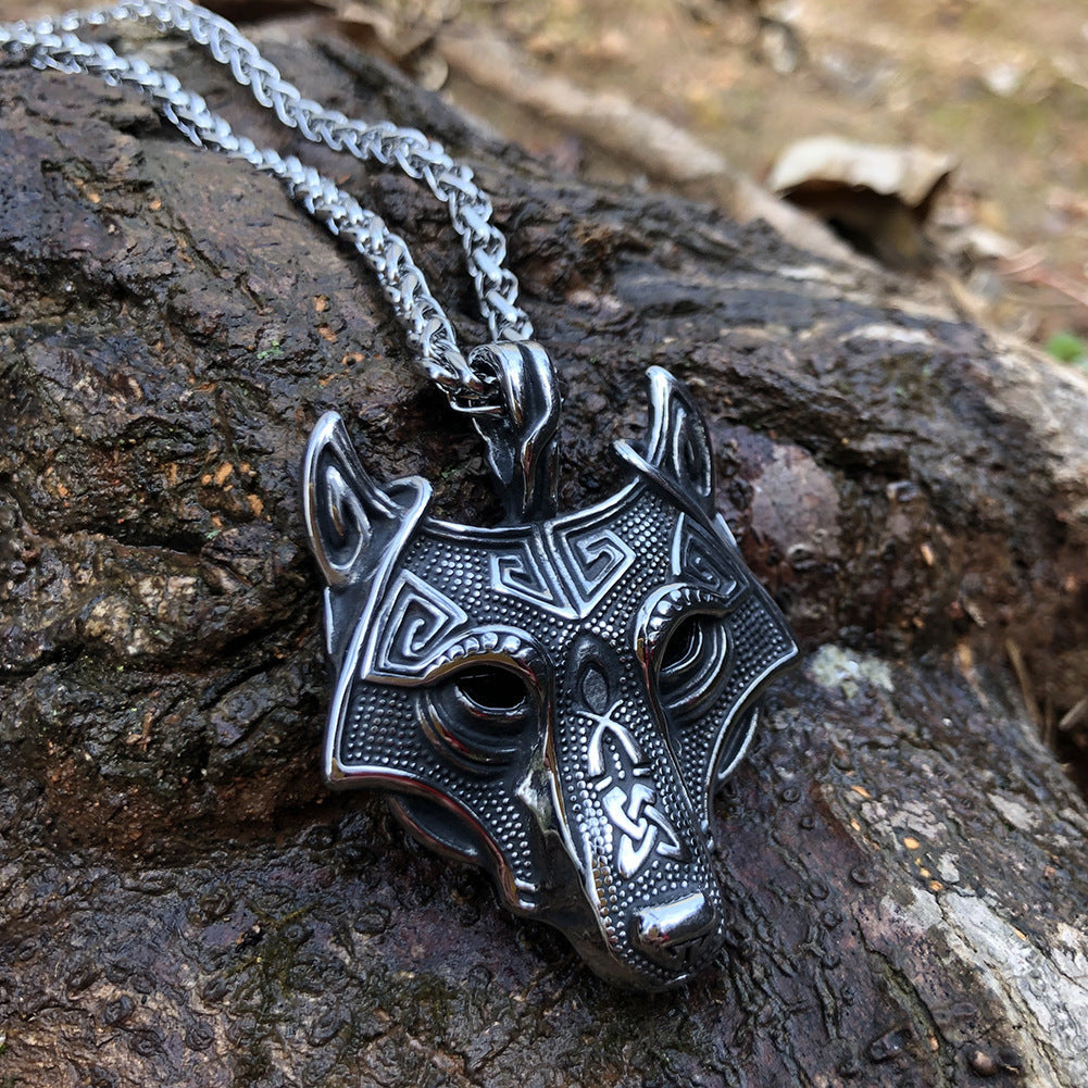 Grey Wolf Head Pendant Chain