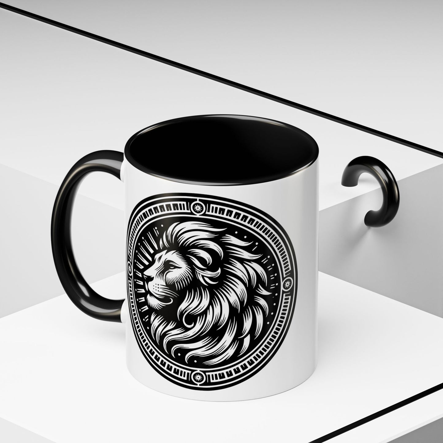 Monochrome Lion Accent Coffee Mug, Boho Lion Mug, Animal Print Coffee Cup, Unique Gift for Coffee Lovers, Home Decor