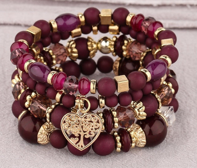 Multi-layer Hollow Heart Pendant Tassel Bracelet Suit