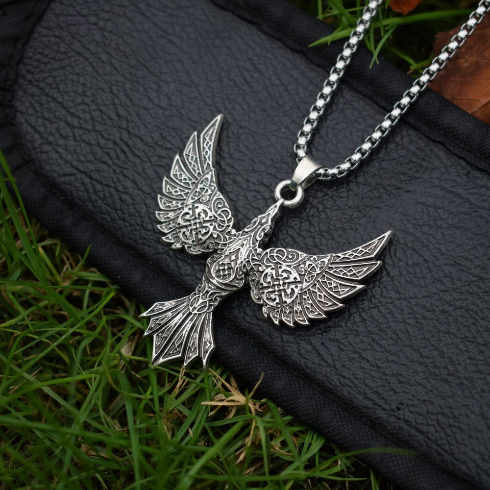 Vintage Viking Crow Pendant Necklace