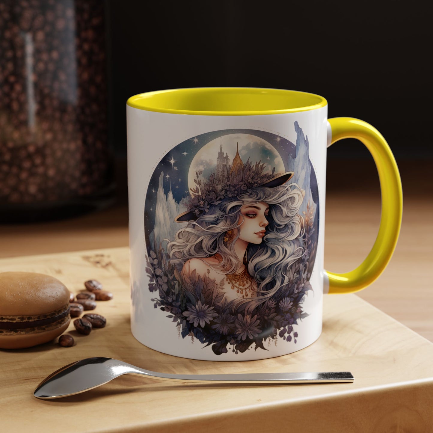 Mystical Floral Accent Coffee Mug, Enchanting Gift for Her, Elegant Home Decor, Celestial Mug, Perfect for Birthdays
