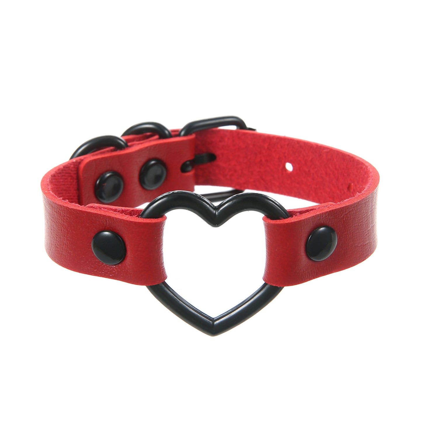 Punk Trendy Cool Dark Peach Heart Hand Ring Bracelet Personality Couple Love Heart-shaped Hollow Leather Bracelet Bracelet