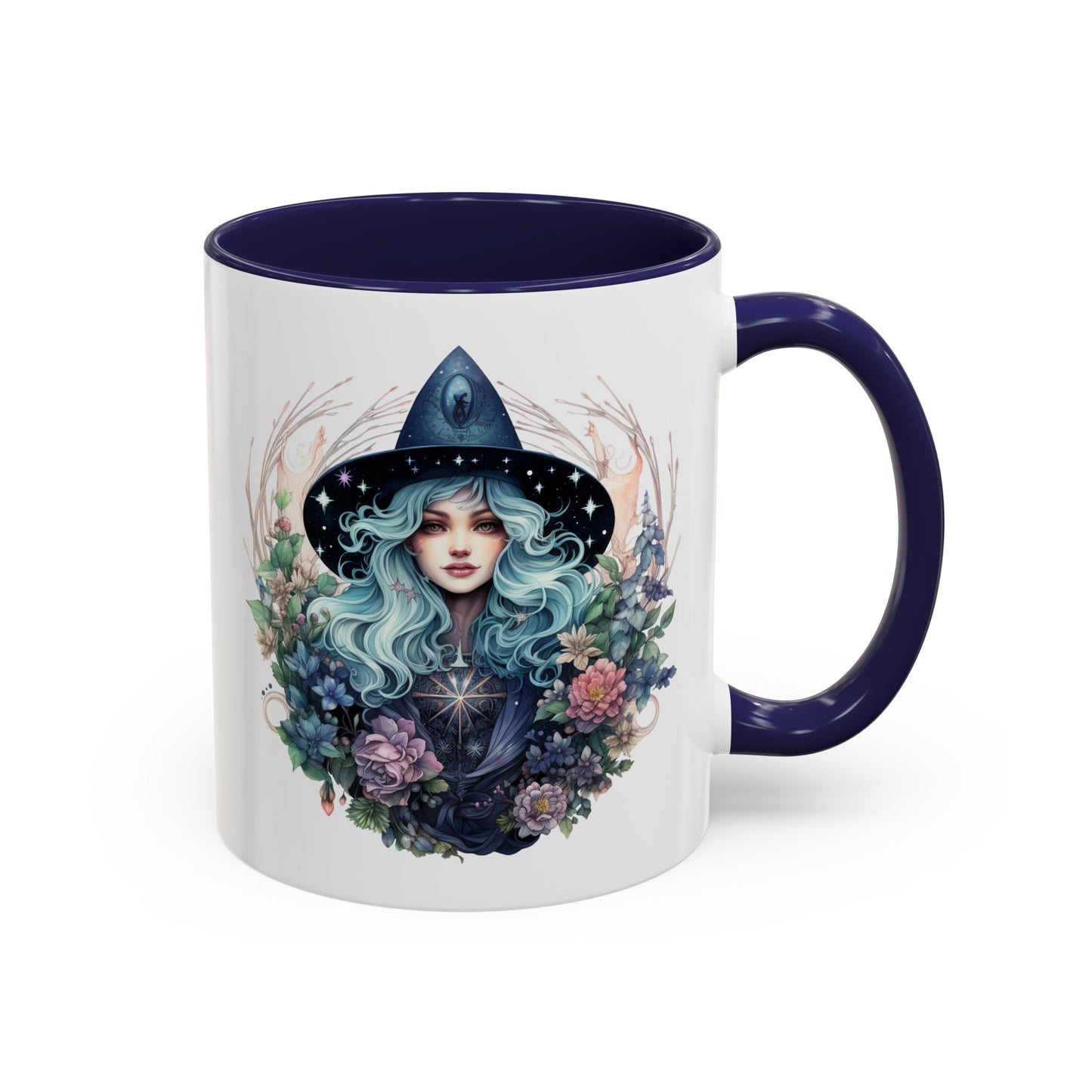 Mystical Floral Witch Coffee Mug with Accent, Gift for Witches, Unique Boho Kitchen Decor, Tea Lover's Mug, Magical Drinkware