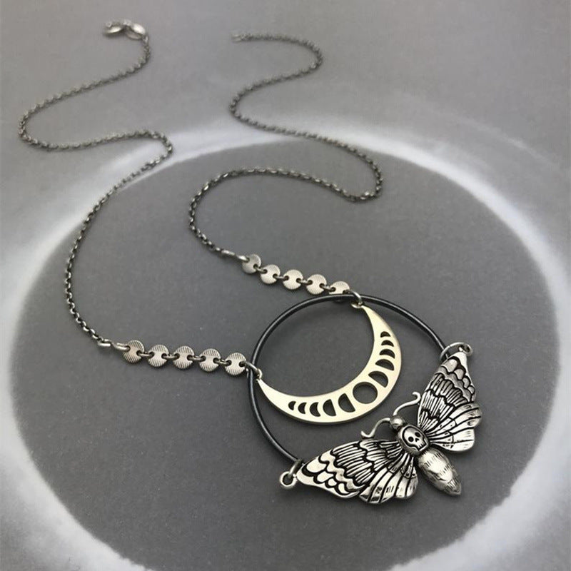 Moon phase skull moth mysterious pendant necklace