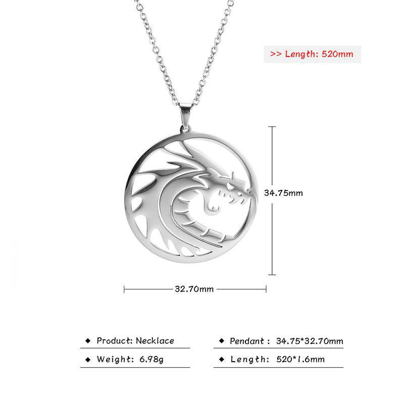 Zodiac Dragon Stainless Steel Round Plate Plating Necklace
