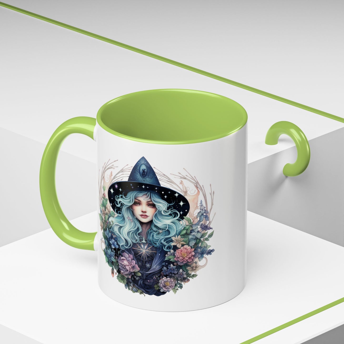 Mystical Floral Witch Coffee Mug with Accent, Gift for Witches, Unique Boho Kitchen Decor, Tea Lover's Mug, Magical Drinkware