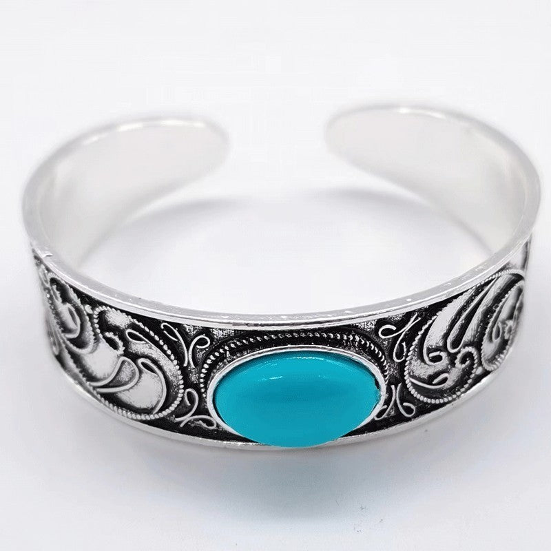 Inlaid Retro Turquoise Open-ended Bracelet