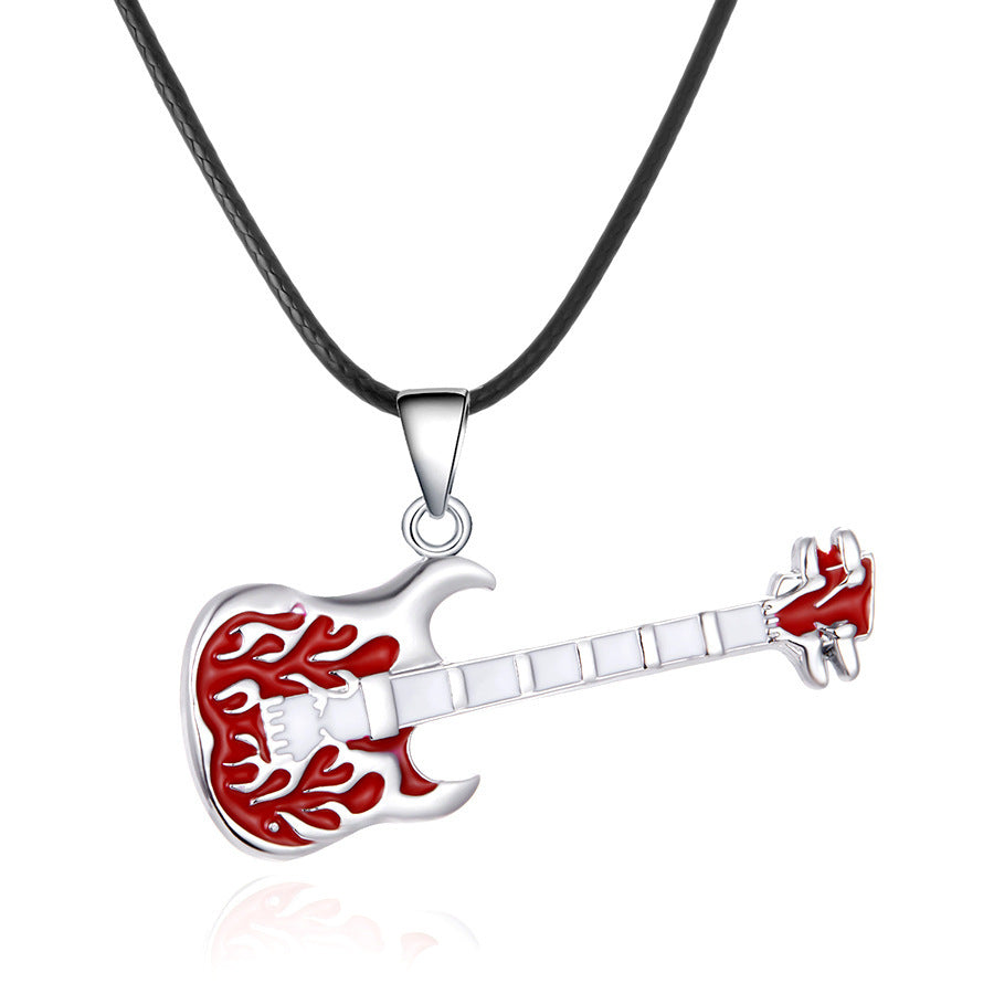 Collier en forme de guitare gothique en acier titane à 2 couches pour hommes