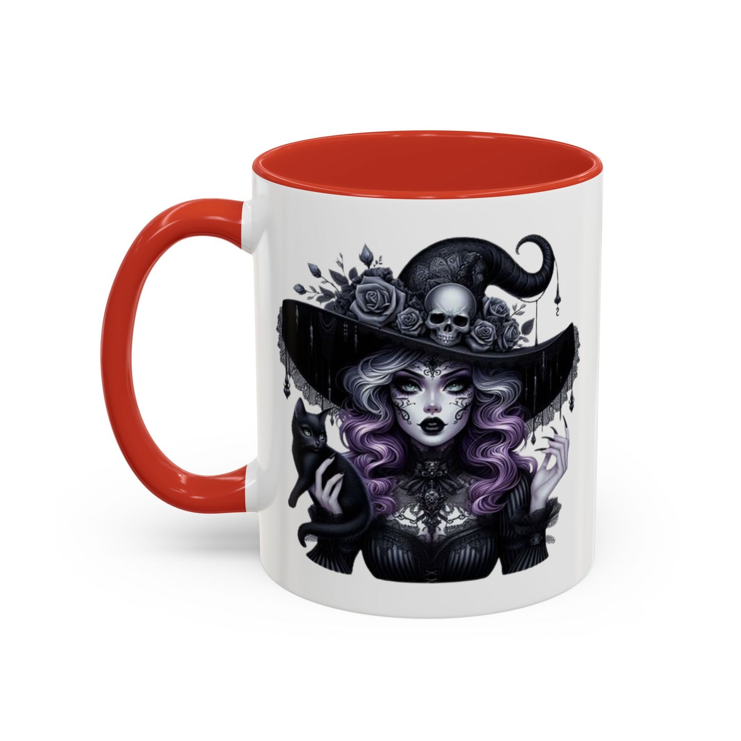 Witchy Accent Coffee Mug: Enchanting Black Cat & Skull Design, Spooky Gift for Halloween, Witchcraft Lover, Home Decor, Coffee Lover