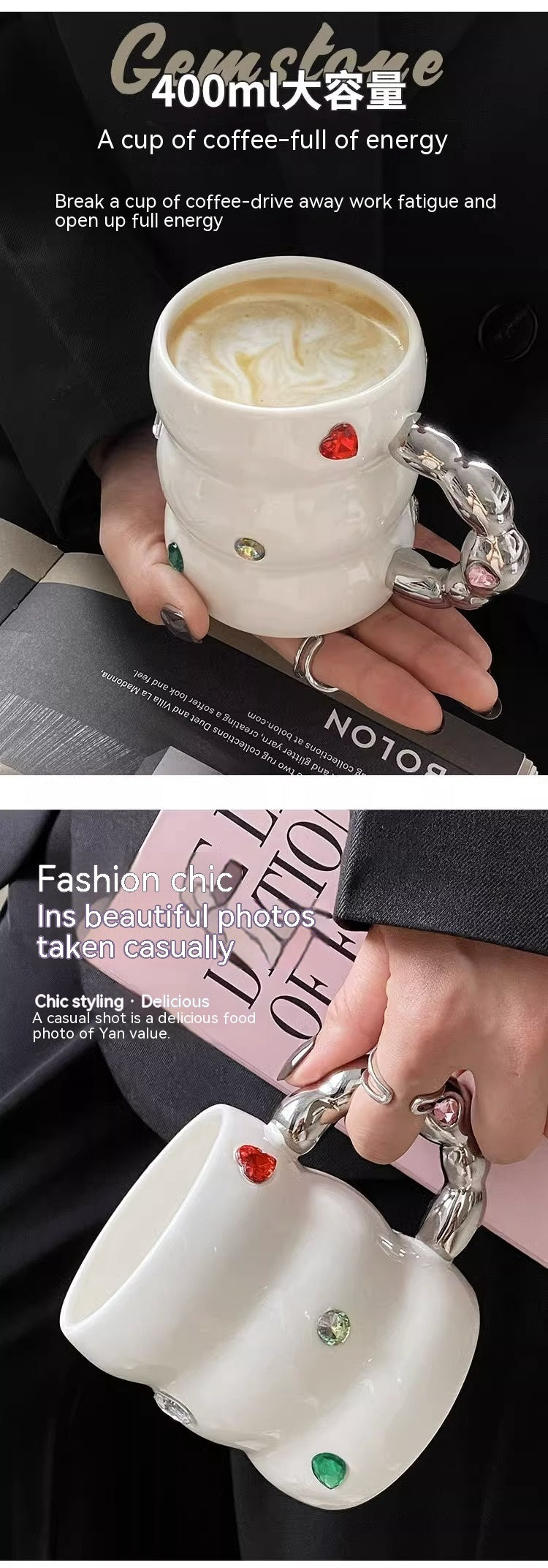 Creative Gem Mug Light Luxury Household Cups Ceramic Good-looking Enamelled Cup Thickened Handle Ceramic Cup