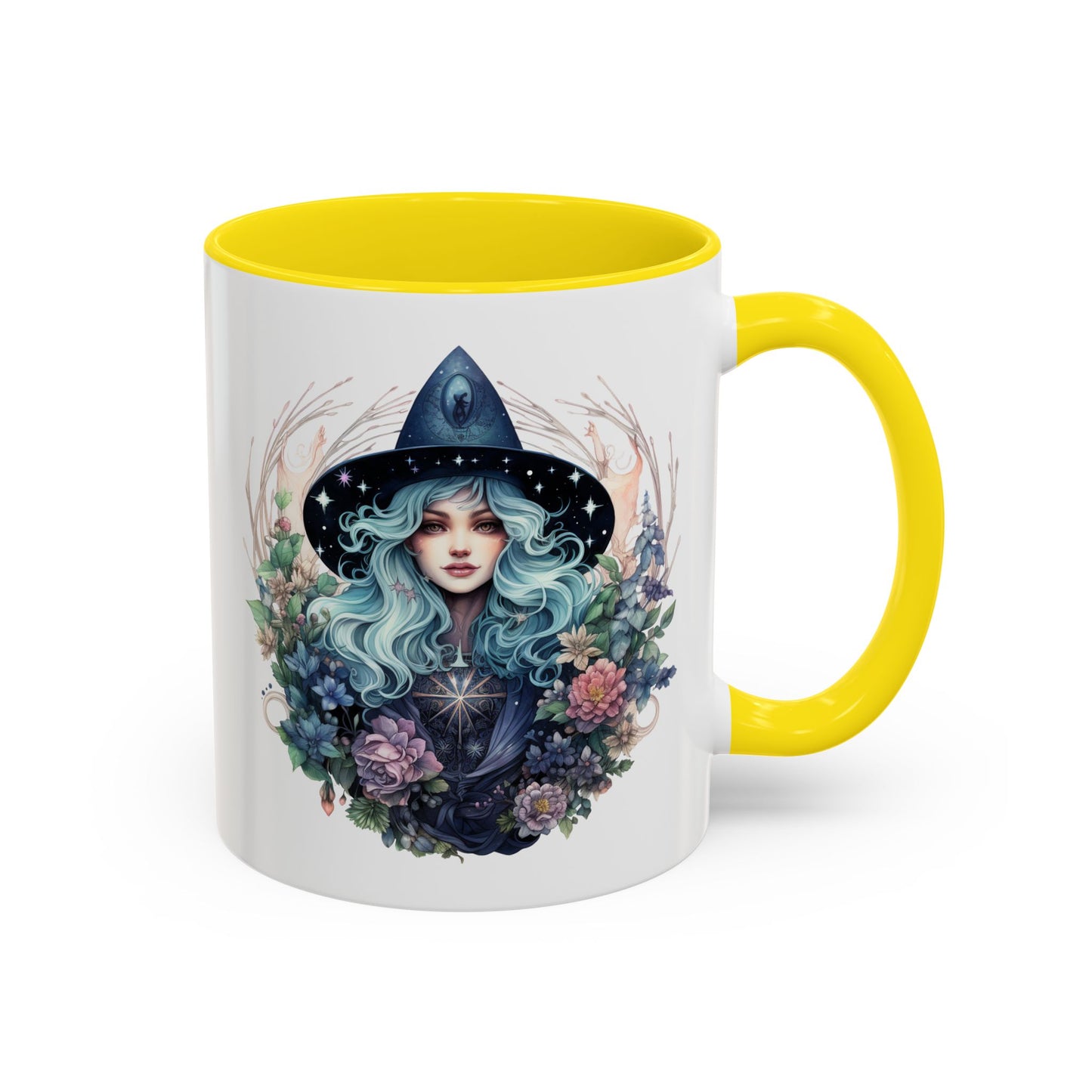 Mystical Floral Witch Coffee Mug with Accent, Gift for Witches, Unique Boho Kitchen Decor, Tea Lover's Mug, Magical Drinkware
