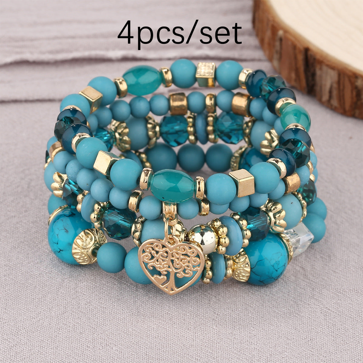 Multi-layer Hollow Heart Pendant Tassel Bracelet Suit