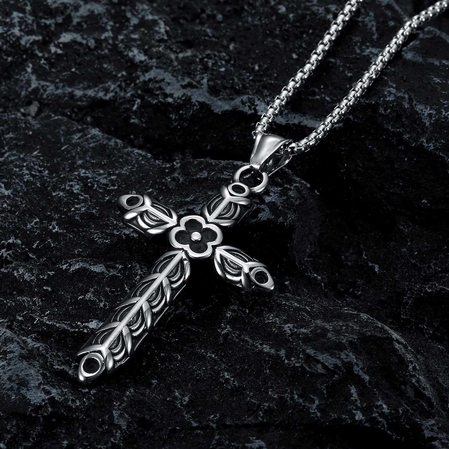 New Viking Cross Flower Punk Men's Necklace