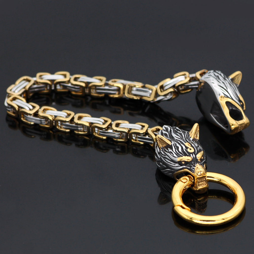 Titanium Steel Thick Emperor Chain Stainless Steel Nordic Celtic Wolf Viking Bracelet Men