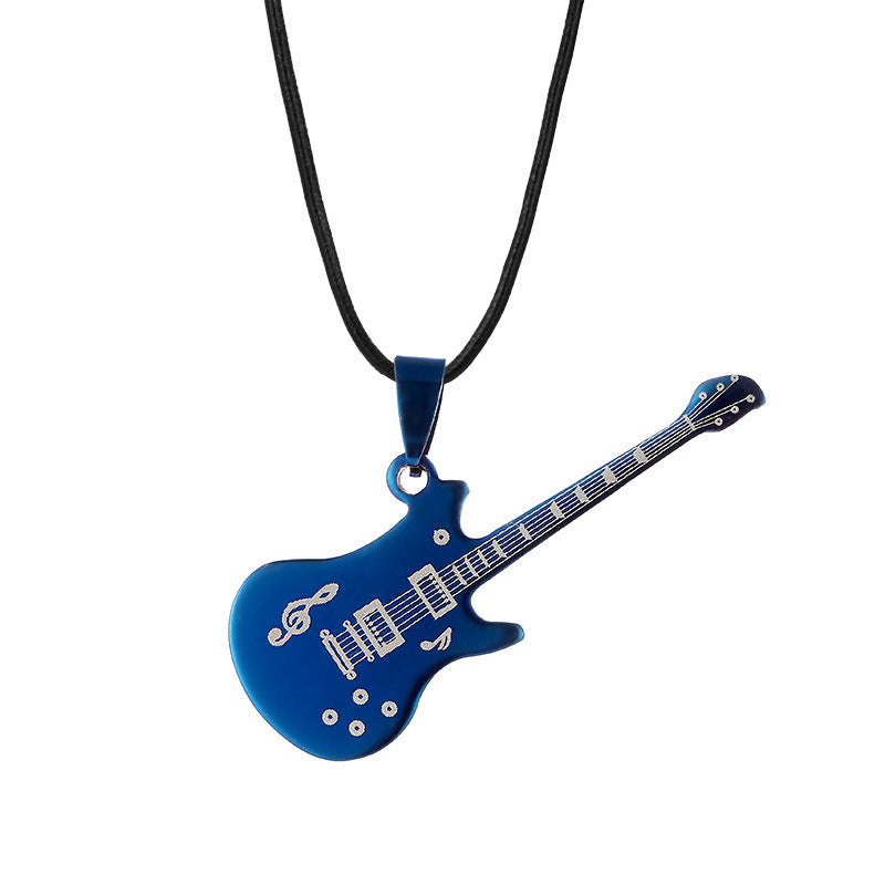 Collier en forme de guitare gothique en acier titane à 2 couches pour hommes