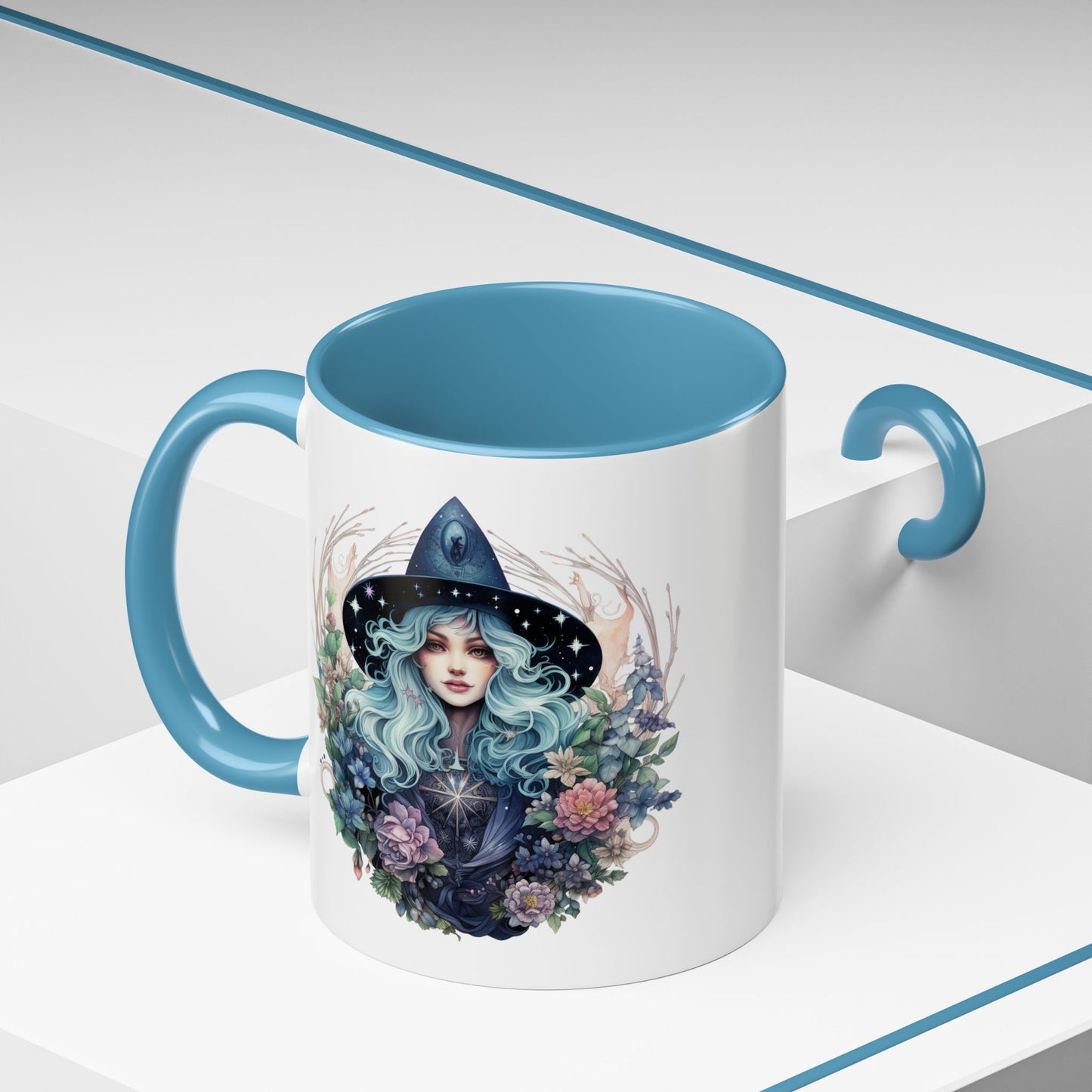 Mystical Floral Witch Coffee Mug with Accent, Gift for Witches, Unique Boho Kitchen Decor, Tea Lover's Mug, Magical Drinkware