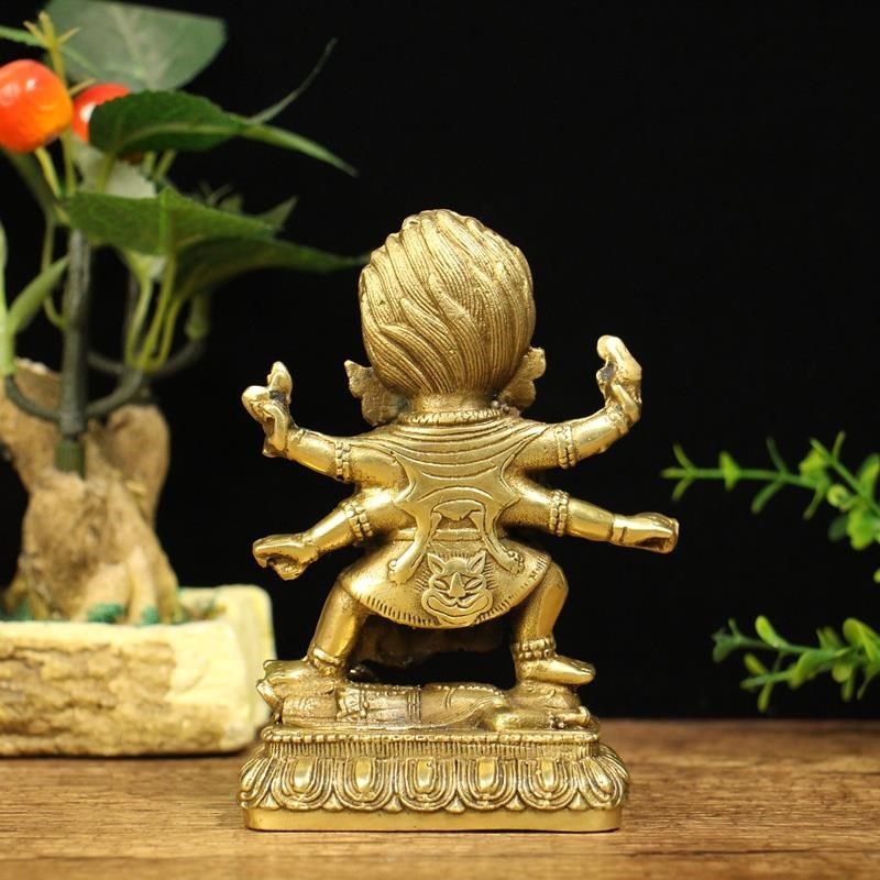 Pur Cuivre Six-bras Mahakala Bouddha Statue Népalais Tantra Ornement