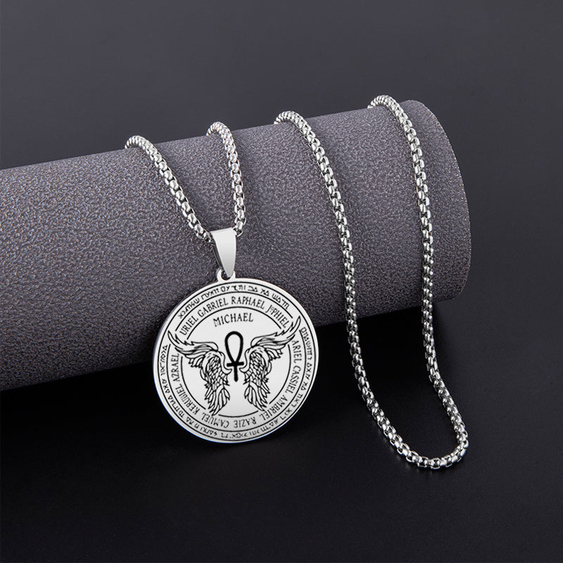 Archangel Michael Pendant Necklace For Men Women Guardian Angel Stainless Steel Box Chain Necklace Lucky Amulet Jewelry