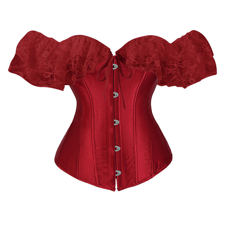 Corset Retro One-line Neck Tunic Corset Breast Support Shapewear Lace Short Sleeve