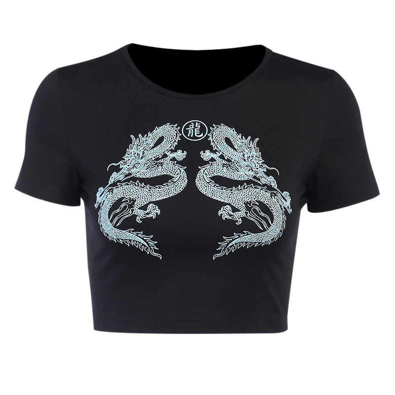 Dragon Print Navel T-shirt