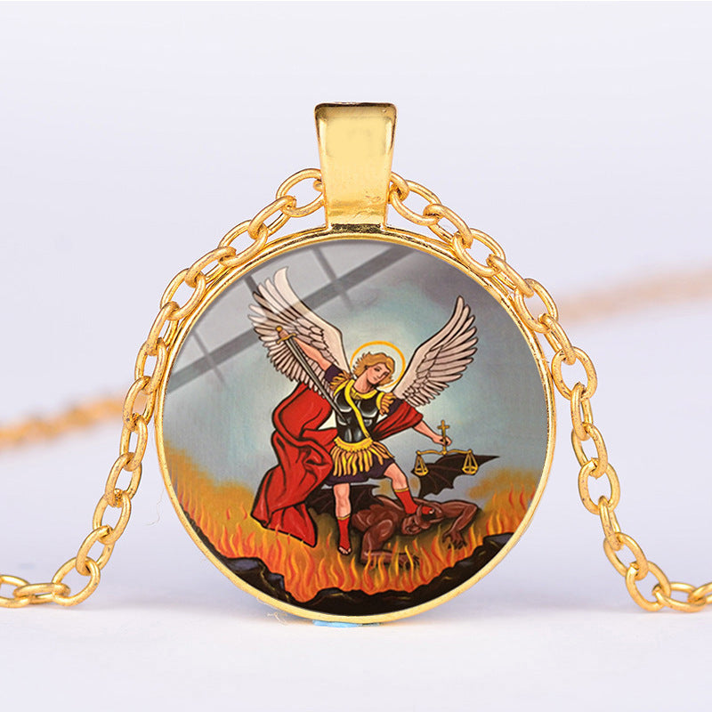 Shield Angel Christian Time Gemstone Pendant Necklace Wholesale
