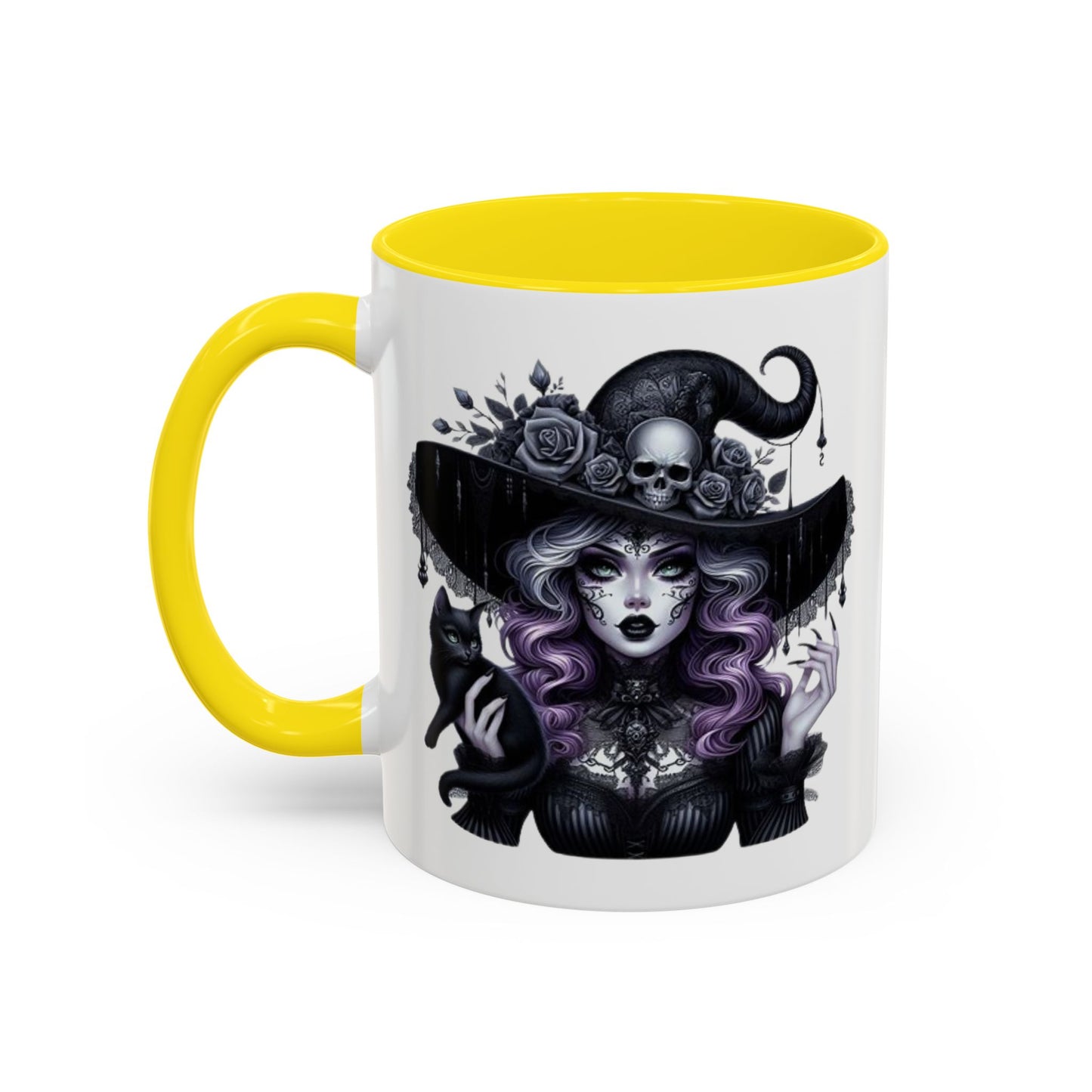 Witchy Accent Coffee Mug: Enchanting Black Cat & Skull Design, Spooky Gift for Halloween, Witchcraft Lover, Home Decor, Coffee Lover