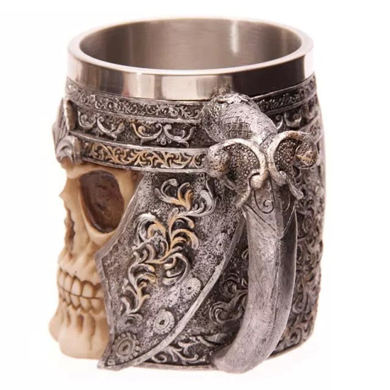 Tasse créative de chevalier de crâne de la résine 3d d'acier inoxydable