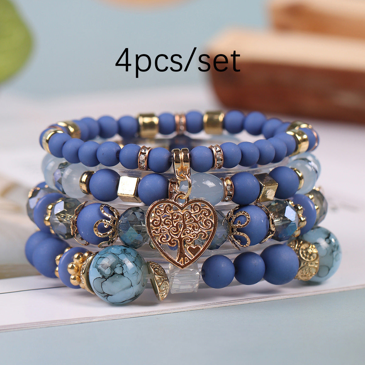 Multi-layer Hollow Heart Pendant Tassel Bracelet Suit