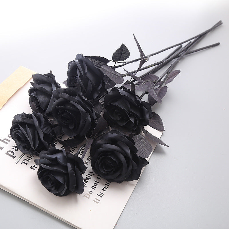 Simulation noir pur simple bouquet rose style gothique série sombre fausse fleur décorative