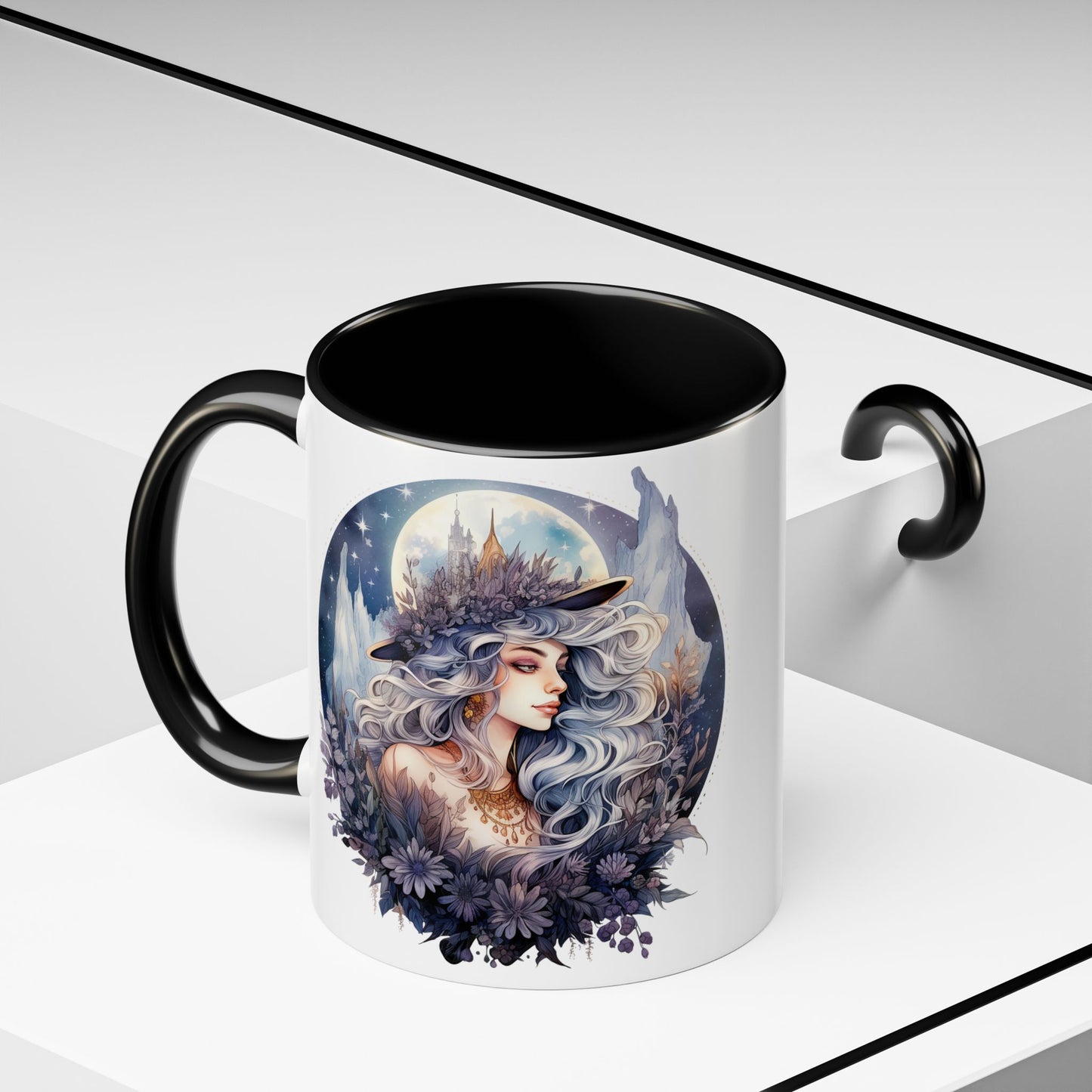 Mystical Floral Accent Coffee Mug, Enchanting Gift for Her, Elegant Home Decor, Celestial Mug, Perfect for Birthdays