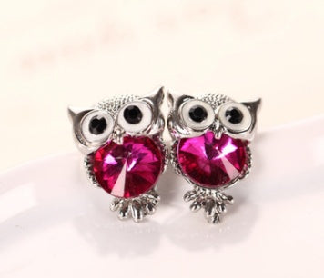 Korean version of the big-name jewelry earrings explosion crystal earrings personality owl crystal earrings crystal jewelry