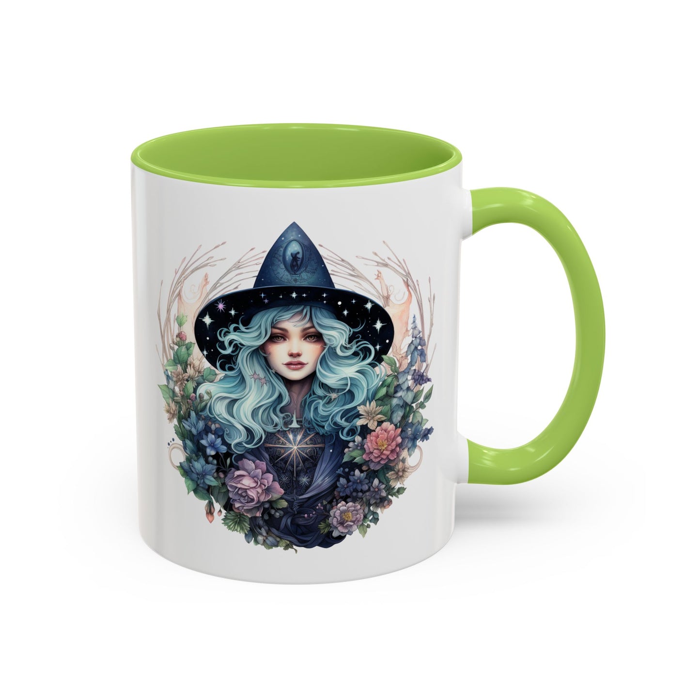 Mystical Floral Witch Coffee Mug with Accent, Gift for Witches, Unique Boho Kitchen Decor, Tea Lover's Mug, Magical Drinkware