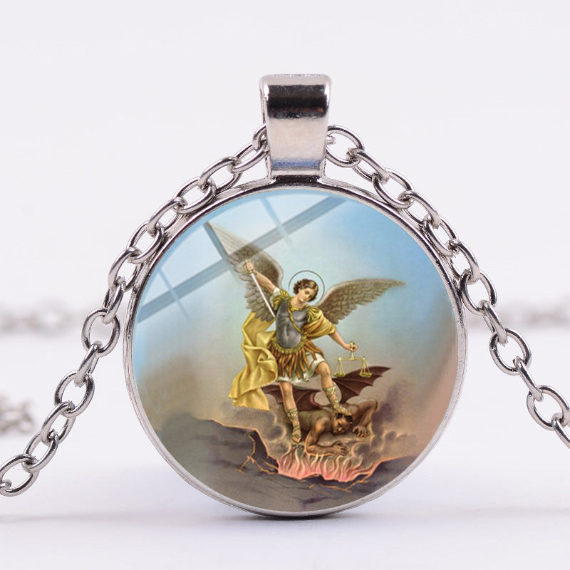 Shield Angel Christian Time Gemstone Pendant Necklace Wholesale