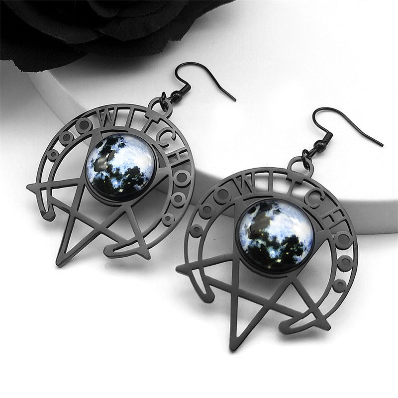 Punk Gothic Demon Black Moon Earrings