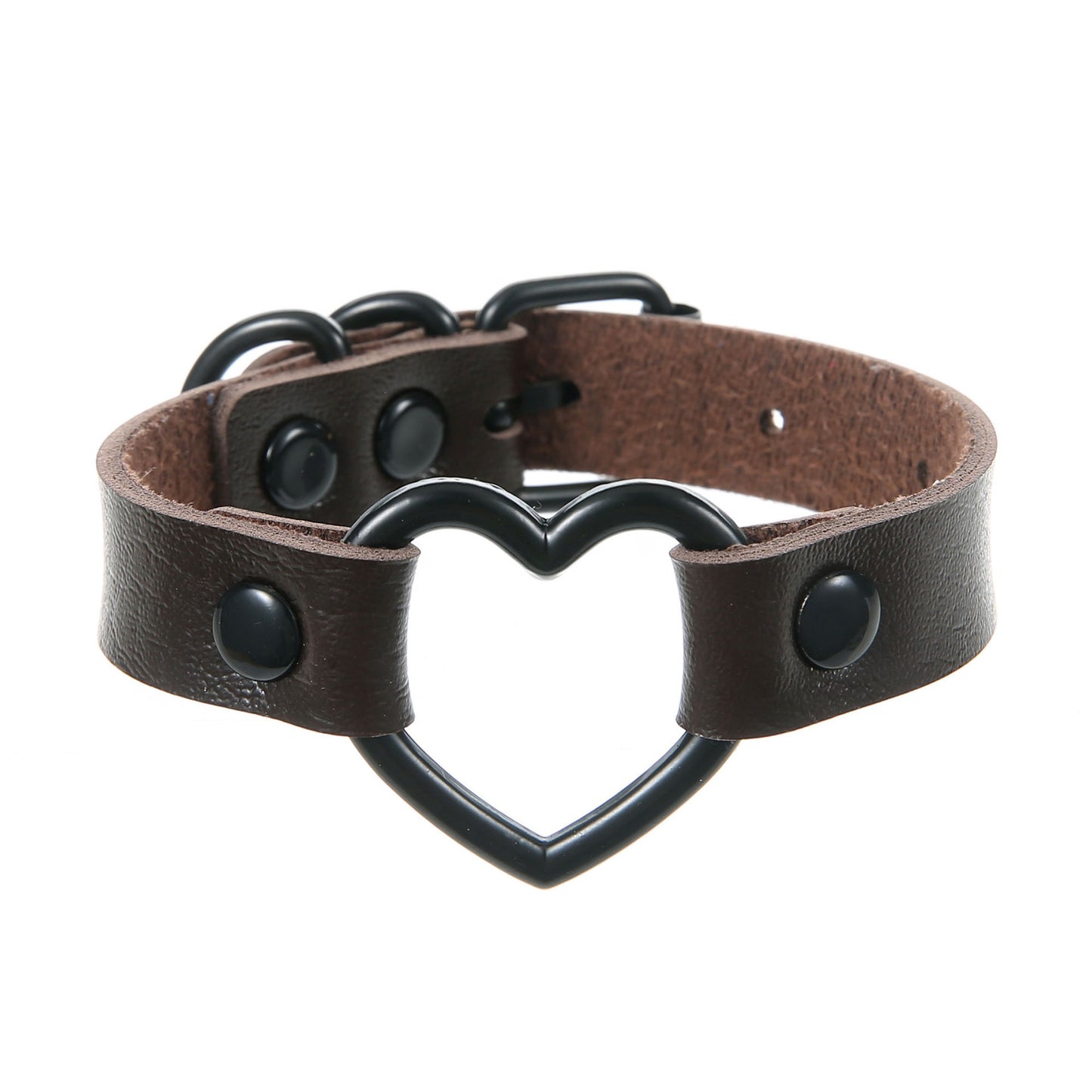 Punk Trendy Cool Dark Peach Heart Hand Ring Bracelet Personality Couple Love Heart-shaped Hollow Leather Bracelet Bracelet