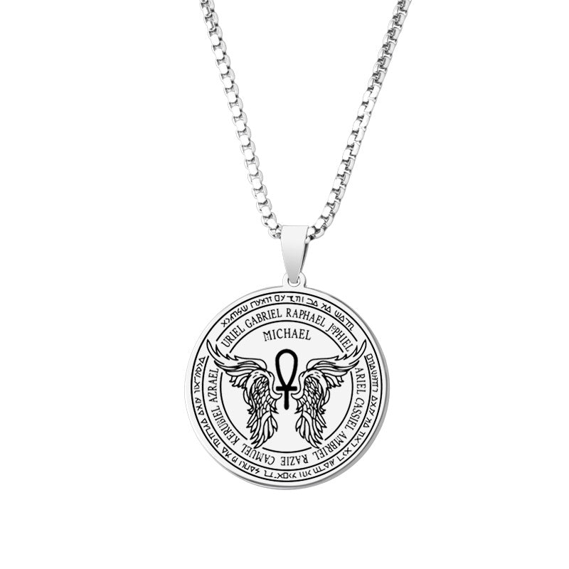 Archangel Michael Pendant Necklace For Men Women Guardian Angel Stainless Steel Box Chain Necklace Lucky Amulet Jewelry