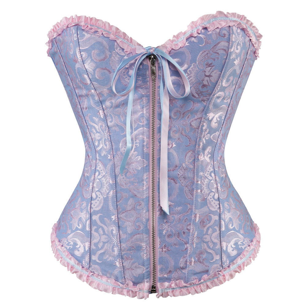 V-neck Zipper Jacquard Waist And Abdomen Shaped Court Corset