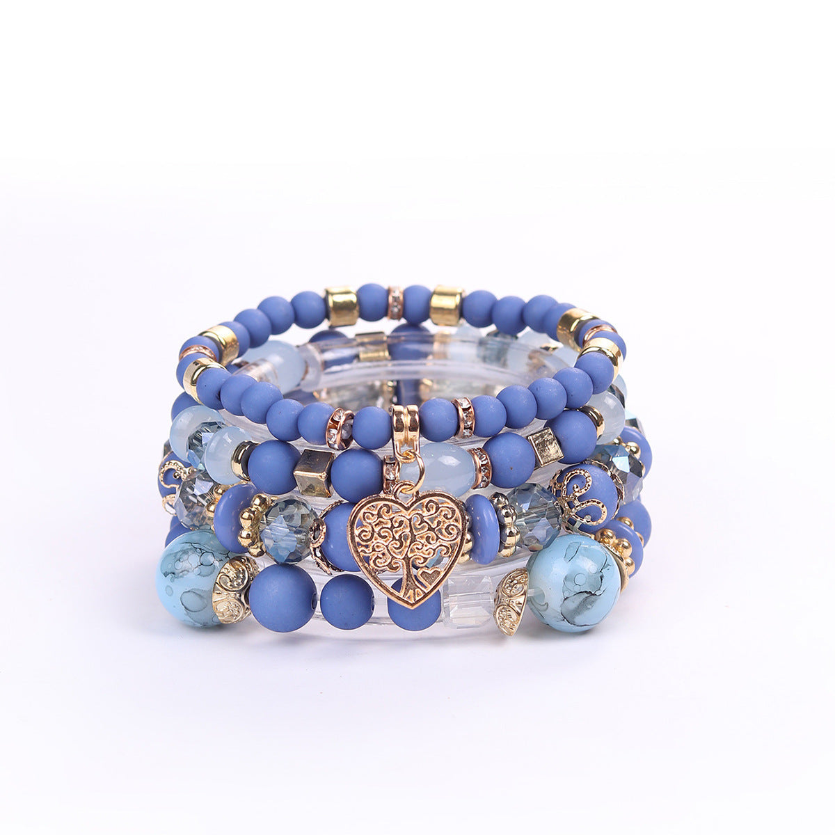 Multi-layer Hollow Heart Pendant Tassel Bracelet Suit