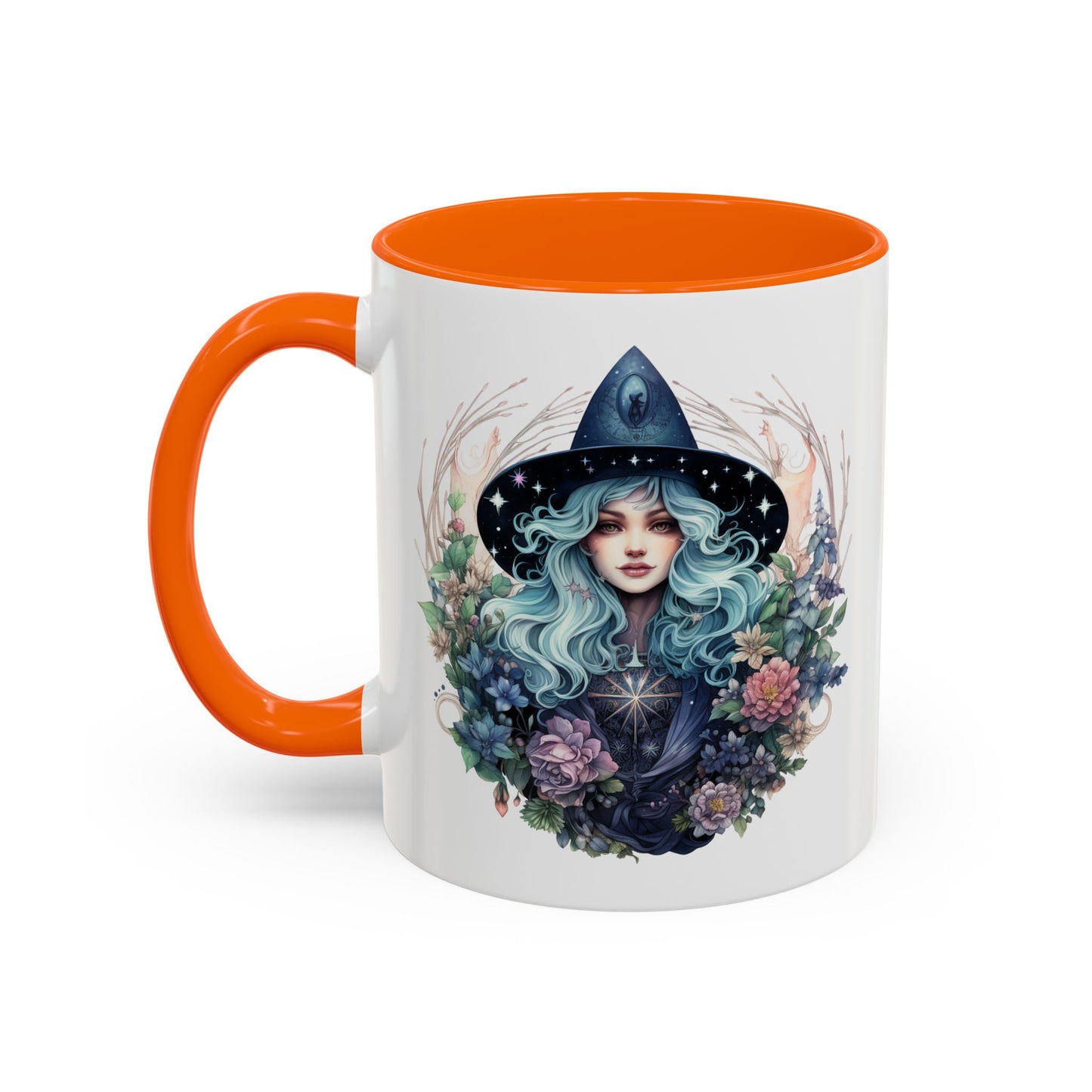 Mystical Floral Witch Coffee Mug with Accent, Gift for Witches, Unique Boho Kitchen Decor, Tea Lover's Mug, Magical Drinkware