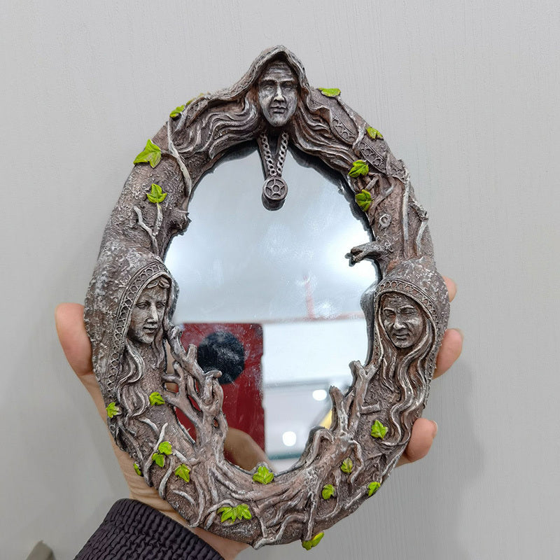 Triple Goddess Mirror Resin With Amulet Triple