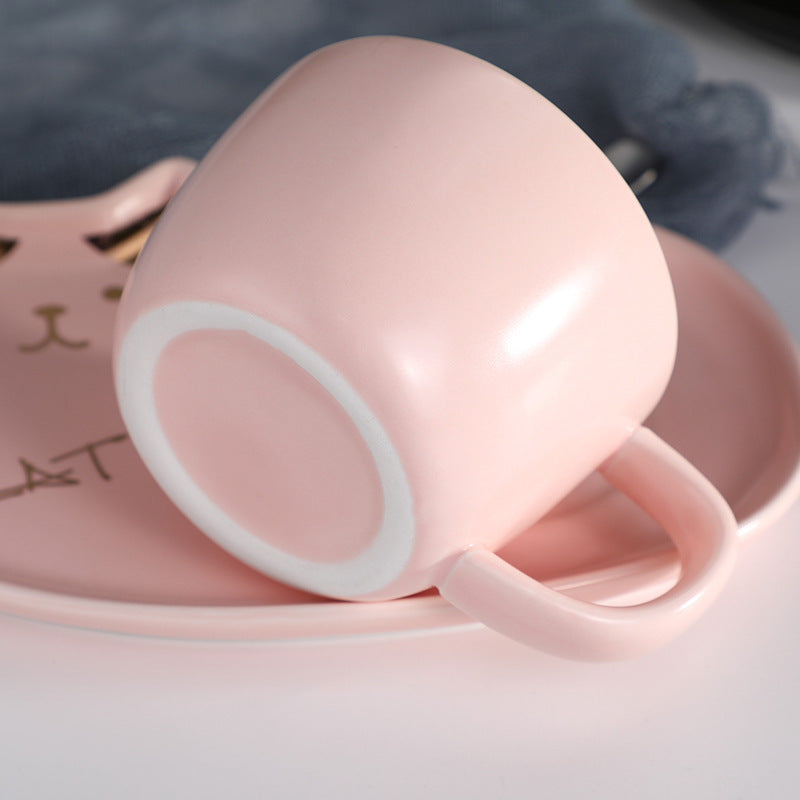 Dessin animé chat tasse et ensemble de vaisselle, tasse à café et tasse