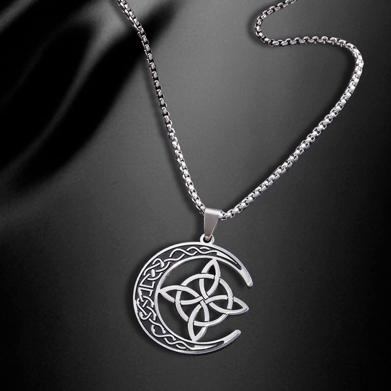 Collier Lune avec Pendentif Noeud en Acier Inoxydable Viking Nordique