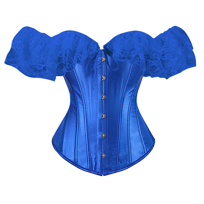 Corset Retro One-line Neck Tunic Corset Breast Support Shapewear Lace Short Sleeve