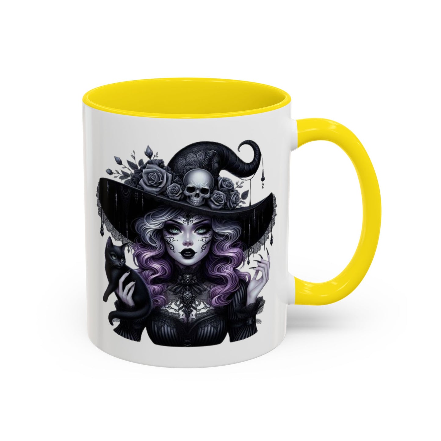 Witchy Accent Coffee Mug: Enchanting Black Cat & Skull Design, Spooky Gift for Halloween, Witchcraft Lover, Home Decor, Coffee Lover
