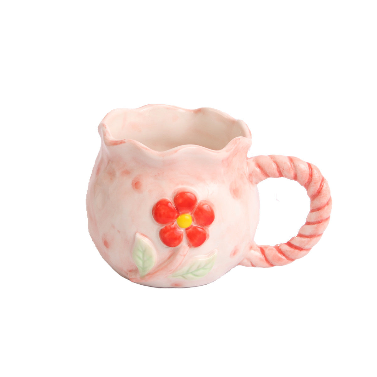 Tasse en céramique de fleur rose gaufrée peinte à la main