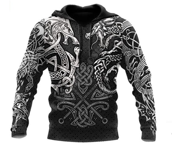 3D Sweater Crow Viking Zipper Print Coat