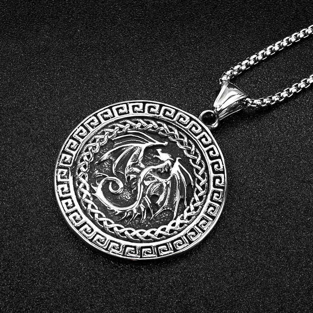 Men's Stainless Steel Vintage Viking Flying Dragon Necklace